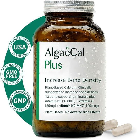 ALGAECAL Plus - Organic Red Algae K2 MK7 MK7 (100mg), (100mg), Vitamin D3 (1600 (1600 IU), (350mg) & 120 Veggie