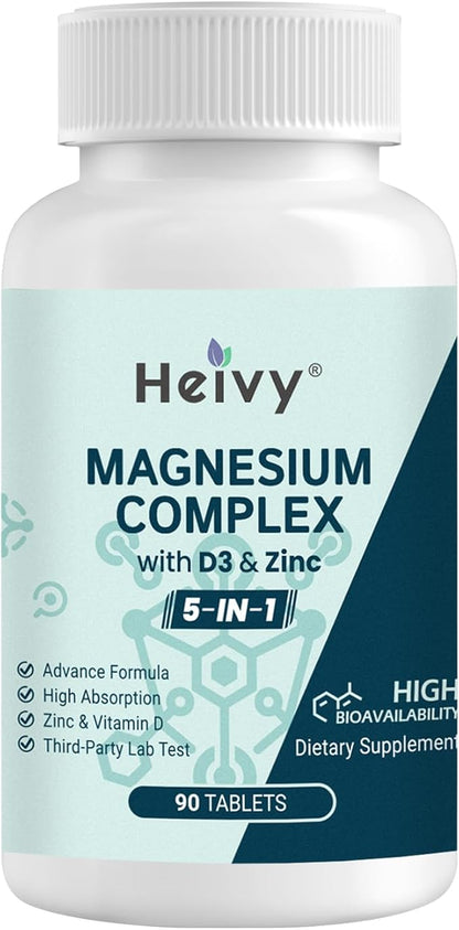 Magnesium Complex, Magnesium Glycinate, Citrate, Malate, D3, Magnesium 90 Tablets