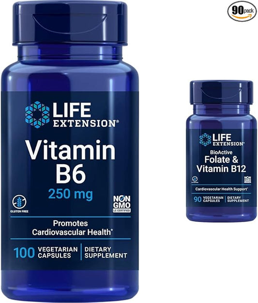 Life Extension Vitamin B6 250 mg, 100 Vegetarian B12, Vegetarian 90 Count