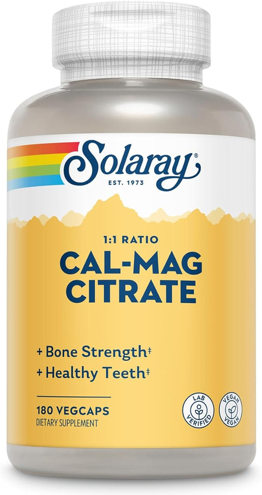 Solaray Calcium Magnesium Citrate 1:1 Ratio, 30 Serv, 180 VegCaps