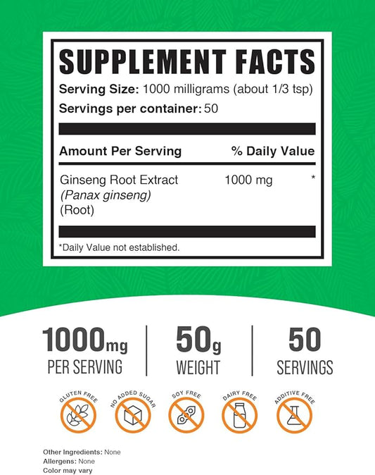 BulkSupplements.com Ginseng Root Extract Powder 1000mg per 50g (1.8 (1.8 oz) 1)