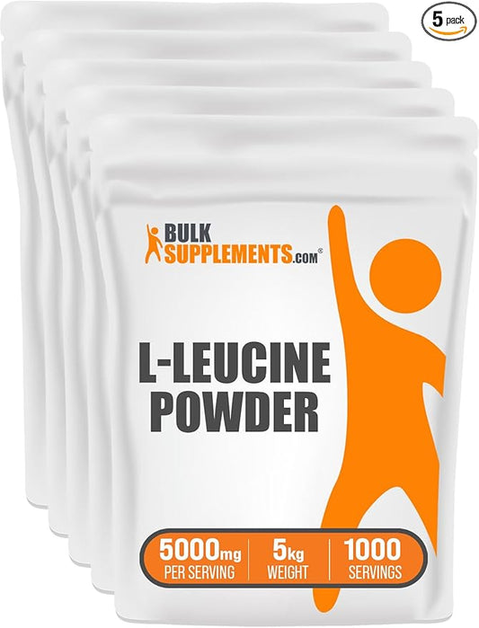 BulkSupplements.com L-Leucine Powder - Leucine Supplements, Leucine Amino Acid - BCAA Supplements, Leucine Powder - Unflavored, 5000mg per Serving, 5kg (11 lbs) (Pack of 5)