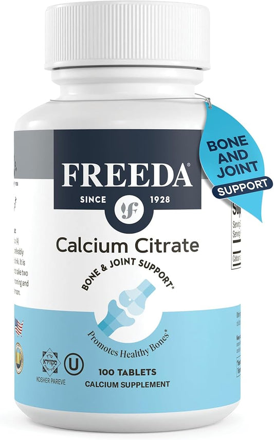 Freeda Calcium Citrate – Kosher Vegan Bone Strength Supplement – Supports Bone Density & Muscle Function – Calcium 1000mg per Serving – No Added Vitamin D – (100 Tablets)
