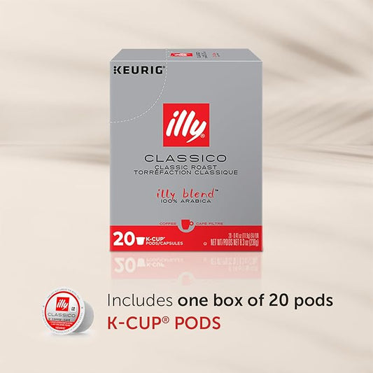 Illy Coffee K Cups - Coffee Pods For Keurig Coffee Maker – Classico Roast - Caramel, Orange Blossom & Jasmine - Mild, Flavorful & Balanced Flavor Pods of Coffee - No Preservatives – 20 Count