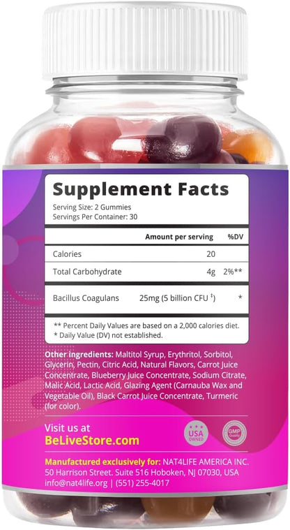 BeLive Probiotic Gummies - Probiotics with 5 Billion CFUs for Digestive Health, Men, Women & Kids - for Immune Support, Sugar Free & Vegan | 60 Ct – Blueberry, Strawberry & Orange