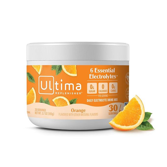 Ultima Replenisher Daily Electrolyte Powder Drink Mix – Orange, 30 Servings – Hydration Powder with 6 Key Electrolytes and Trace Minerals – Keto Friendly, Vegan, Non-GMO and Sugar-Free