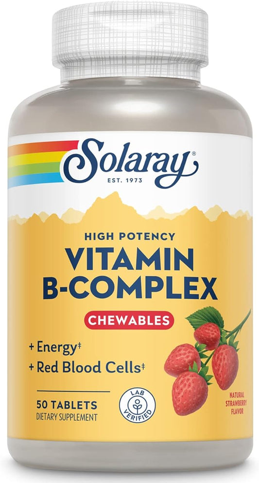 Solaray Vitamin B-Complex Chewables, Strawberry, Healthy 50 Tablets