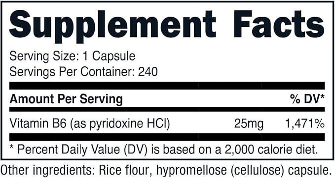 Nutricost Vitamin B6 (Pyridoxine HCl) 25mg, 240 Capsules