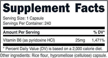 Nutricost Vitamin B6 (Pyridoxine HCl) 25mg, 240 Capsules