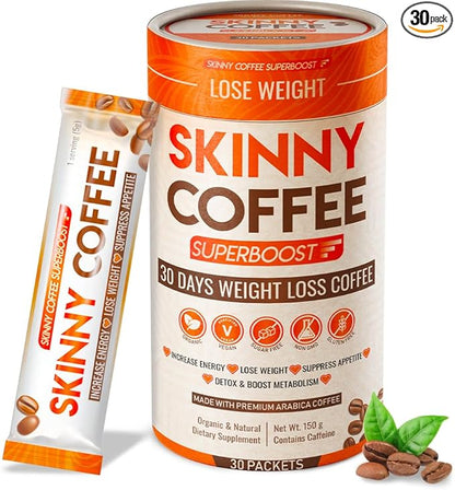 Skinny Coffee Super Boost Weight Loss Coffee, Belly Fat Burner for Women & Men, Sugar-Free, Keto, Vegan, Reduces Bloating, Supports Energy & Metabolism, Appetite Suppressant for Weight Loss (30 Packs)