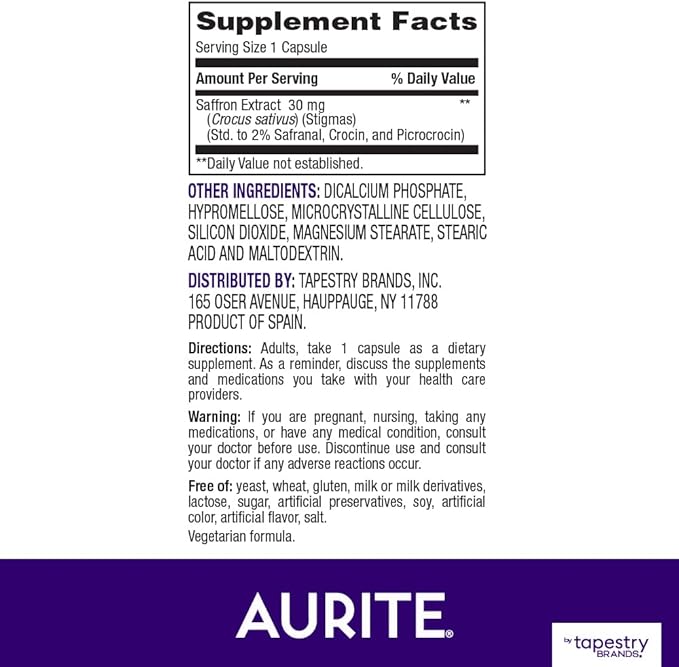 Saffron Supplement | Stress Management, Herbal 60 Count, (2 months