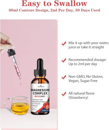 Liquid Magnesium Glycinate,Kids Magnesium Drops,400mg Liquid (2 Fl Oz/1PCS)