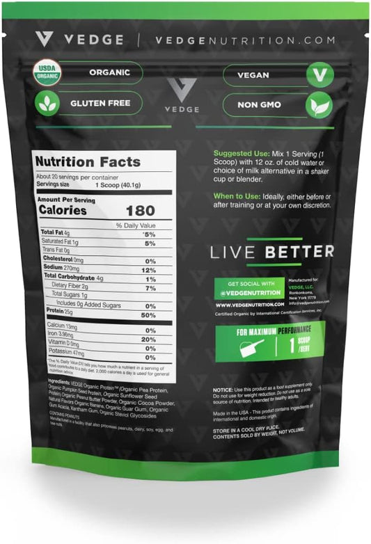 vedge Certified Organic Plant Protein Chocolate (20 Servings)