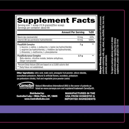 CONTROLLED LABS Purple Wraath, BCAA and EAA Amino Acid Supplement, with Endurance Blend Intra Workout Powder, Optimal Endurance, Focus, and Stamina (Pineapple, 90 Servings)