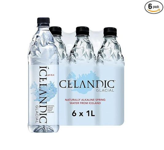 Icelandic Glacial Natural Spring Alkaline Water Liter Count, 1 Litre, 202.8 Fl Oz, (Pack of 6)