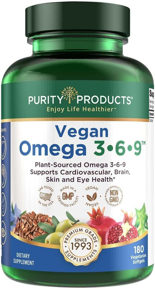 Purity Products Omega 3-6-9 Vegan Omega Formula “5 in 1” Essential 3 6 6 9 9 Essential 3 Month 180 Softgels