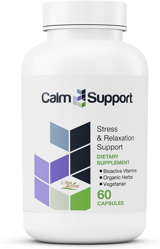 CalmSupport: Stress & Relaxation Support - Ashwagandha, Passion Flower, Valerian Root, Ginger, GABA, Velvet Bean, Motherwort, Oat Seed, Phyllanthus, L-Theanine, L-Tryptophan, Folate, C,B1,B6,B12,Zinc