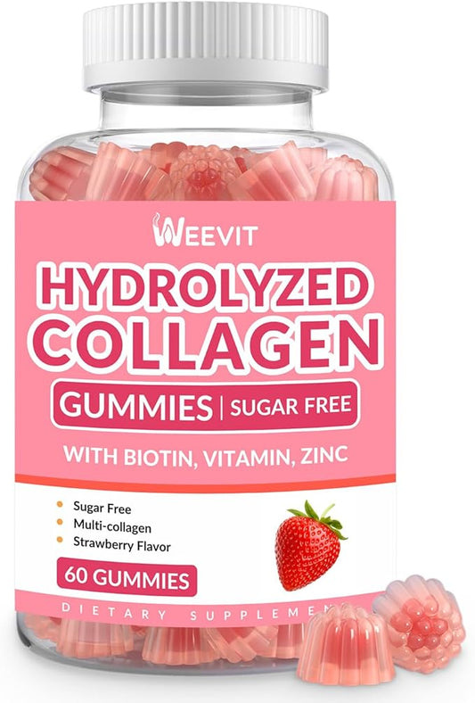 Sugar-Free Collagen Gummies for Women, Hydrolyzed B12, C,