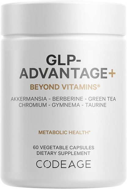 Codeage GLP-Advantage+ Supplement - Metabolic & GLP-1 Activity Support - Chromium, Berberine, Green Tea, Gymnema, Curcumin, Taurine, Resveratrol - Weight Management & Gut Health, Non-GMO - 60 Capsules
