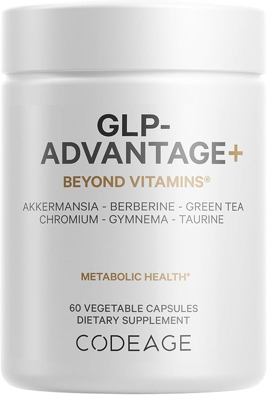 Codeage GLP-Advantage+ Supplement - Metabolic & GLP-1 Activity Support - Chromium, Berberine, Green Tea, Gymnema, Curcumin, Taurine, Resveratrol - Weight Management & Gut Health, Non-GMO - 60 Capsules