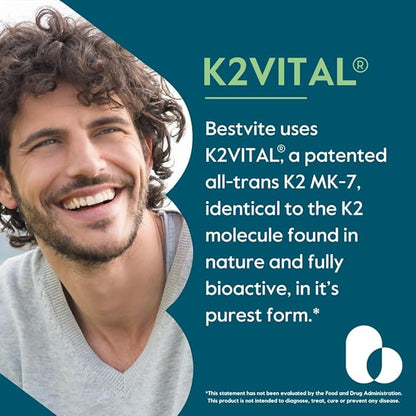 BESTVITE Vitamin K2 100 mcg as MK-7 w/Patented K2VITAL (120 (120 Vegetarian