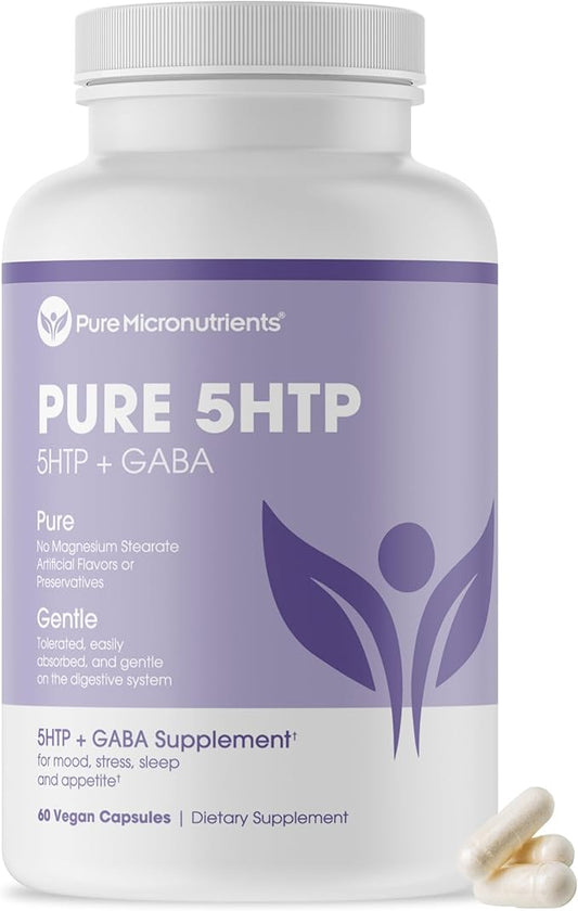 Pure 5-HTP (5-Hydroxytryptophan) Plus GABA Supplement 60 Veggie