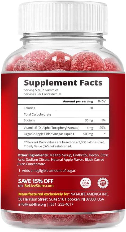 BeLive Apple Cider Vinegar Sugar Free Gummies – Great for Digestion & Healthy Diet - Gluten Free, No Glucose Syrup, ACV Gummies Alternative to Capsules & Drink (120 Ct) – 2 Pack