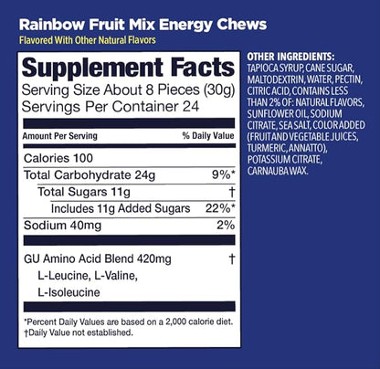 GU Energy Chews, Rainbox Mix Energy Gummies with Electrolytes, Vegan, Gluten-Free, Kosher, Caffeine Free, and Dairy-Free On-The-Go Energy for Any Workout, 12 Bags (24 Servings Total)
