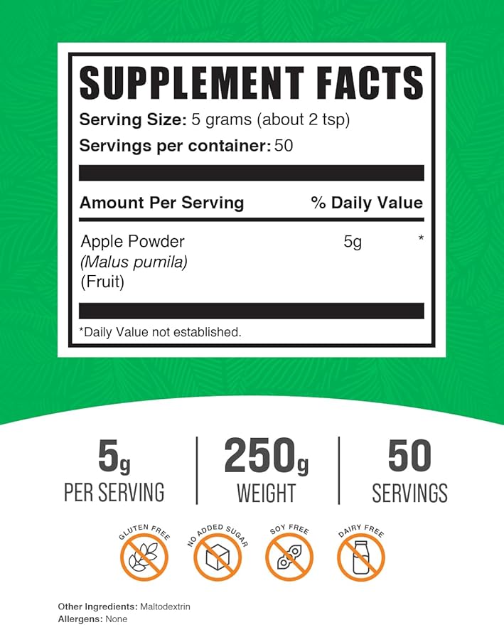 BulkSupplements.com Apple Powder 5g per 250g (8.8 (8.8 oz) 1)