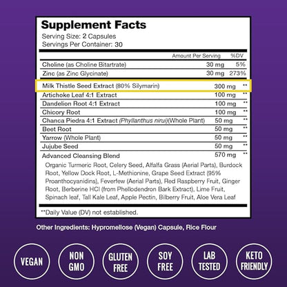 Liver Cleanse Detox & Repair Formula 20+ Herbs: 60 Capsules