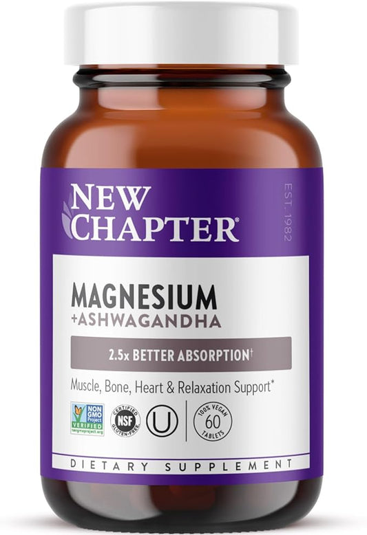 New Chapter Magnesium + Ashwagandha Supplement, 325 mg 2.5x Absorption, 60 ct (2 Month