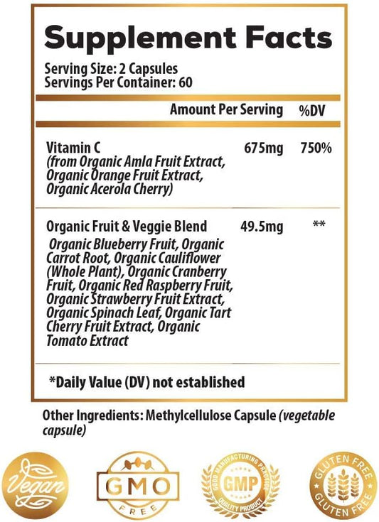 Raw Whole Food Vitamin C Complex: 100% Plant-Based (60 Servings)