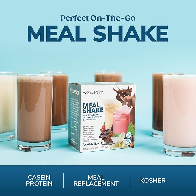 WonderSlim Meal Replacement Shake, Variety Pack, 15g Protein, 24 Vitamins (7ct)
