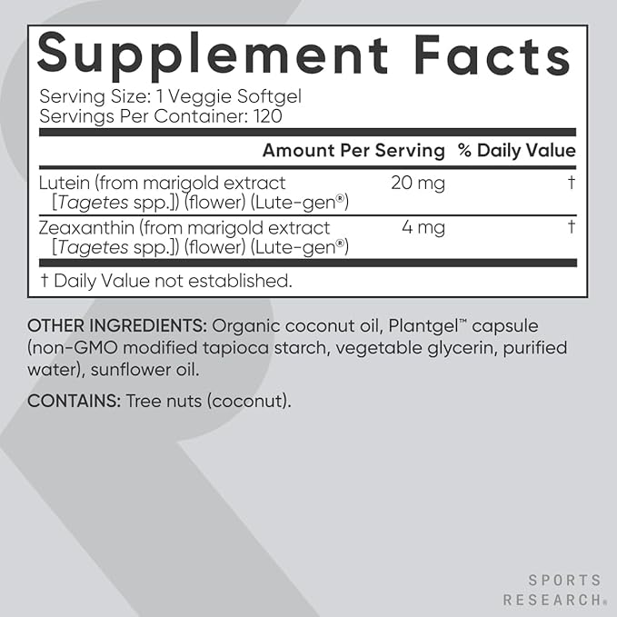 Sports Research® Lutein and Zeaxanthin Capsules 120 Veggie