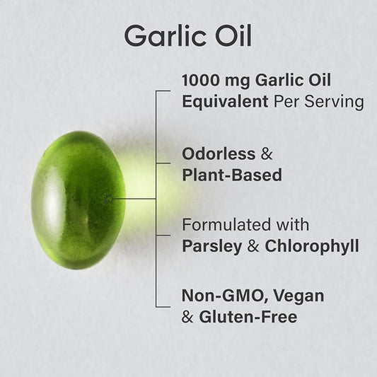 Sports Research Odorless Garlic Oil Pills (1000mg) with Parsley & Chlorophyll - Non-GMO Verified, Vegan Certified & Gluten Free - 150 Plantgel Capsules
