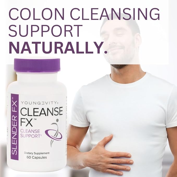 Youngevity Slender Fx™ Cleanse Fx™ - Super Colon Cleanse 15 Day - Natural Herb Blend - Flax Seed, Cape Aloe, Rhubarb Root, Triphala, Slippery Elm, Marshmallow Root - 60 Capsules (Pack of 4)