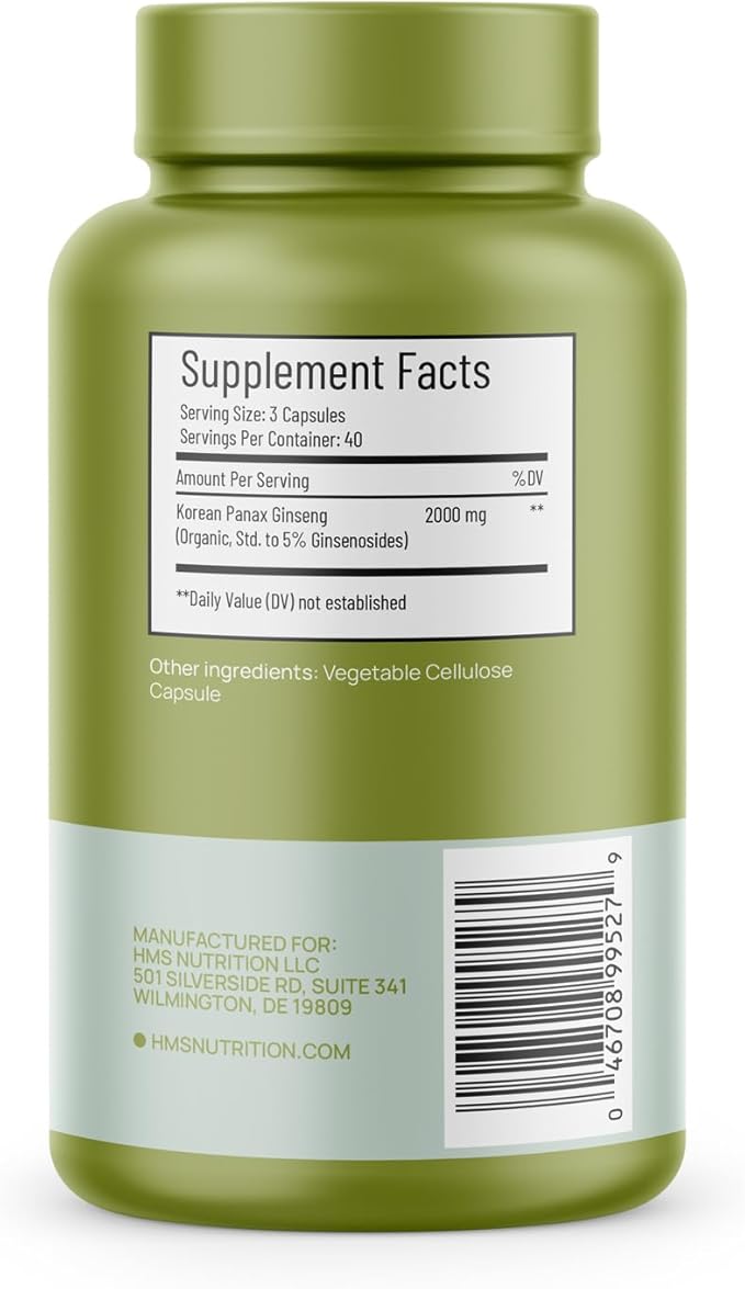 Certified Organic 2000mg Korean Red Panax 120 Vegan