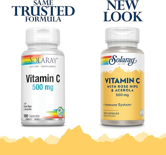 Solaray C w/Rose HIPS & Acerola, 500mg | 100ct