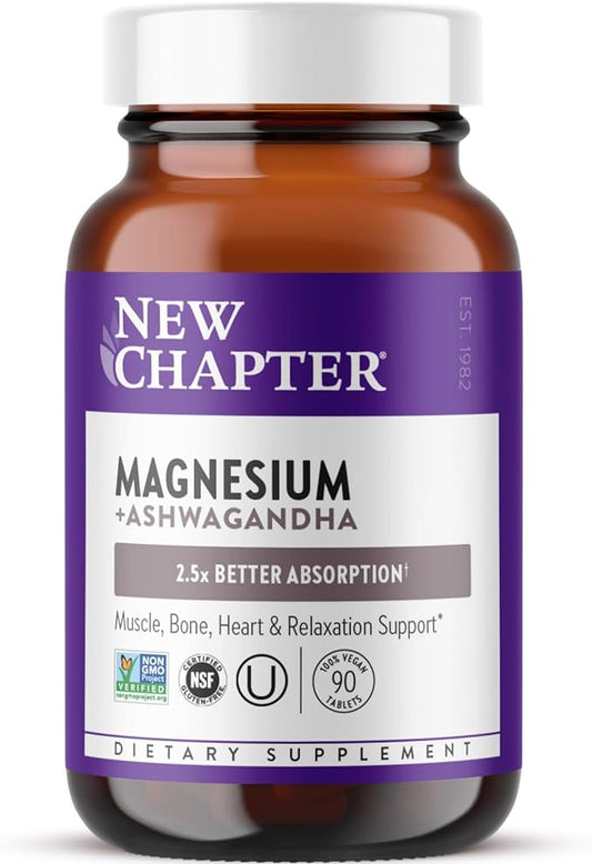 New Chapter Magnesium + Ashwagandha Supplement, 325 mg 2.5x Absorption, 90 ct (3 Month