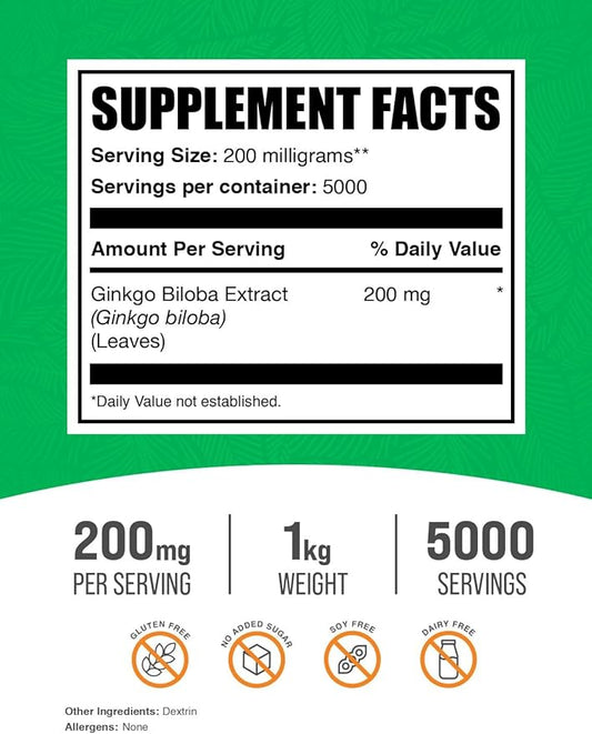 BulkSupplements.com Ginkgo Biloba Extract Powder 200mg per 1kg (2.2 (2.2 lbs) 1)
