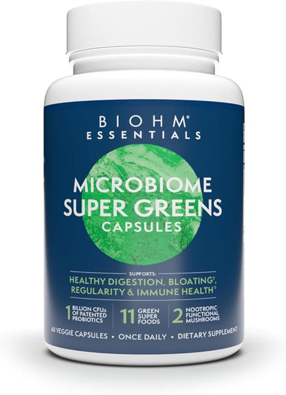 BIOHM Microbiome Super Greens Veggiecaps 11 Green 2 Nootropic 60 count (30 Servings)