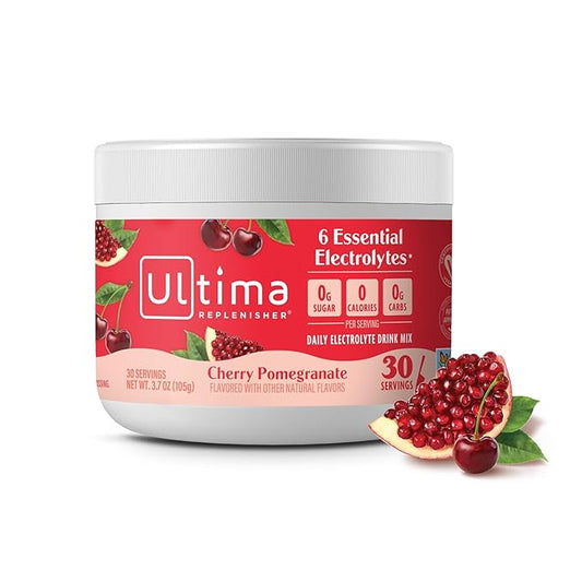 Ultima Replenisher Daily Electrolyte Powder Drink Mix – Cherry Pomegranate, 30 Servings – Hydration Powder with 6 Electrolytes and Trace Minerals – Keto Friendly, Vegan, Non-GMO and Sugar-Free