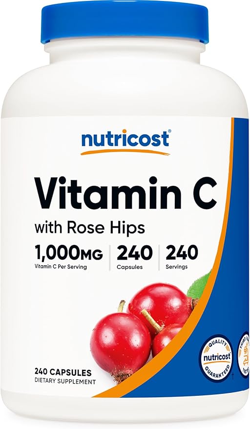 Nutricost Vitamin C with Rose Hips 1025mg, 240 240 Capsules 1,000mg, Rose 25mg, Premium,