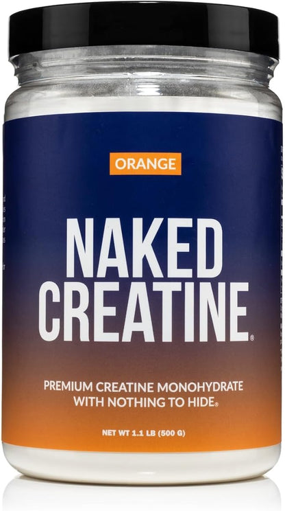Naked Pure Micronized Orange Creatine Monohydrate - 36 Servings - 500 Grams, 1.1Lb Bulk, Vegan, Non-GMO, Gluten Free, Soy Free. Aid Strength Gains, No Artificial Ingredients Creatine