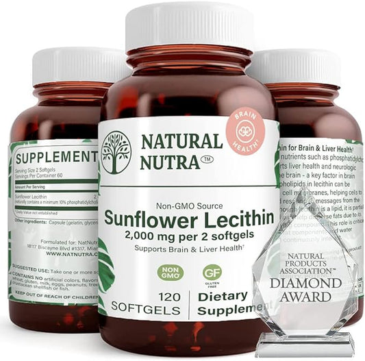 Natural Nutra Sunflower Lecithin 2000 mg Supplement – Soy Free, Non-GMO, Gluten-Free 120 Softgels (2 Pack) | Liver Function Support, Brain Health Booster, Memory & Focus Enhancement