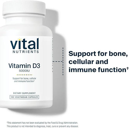 Vital Nutrients Vitamin D 5000 IU D3 Supplement 180 Capsules