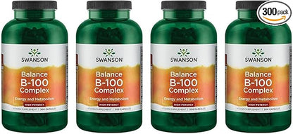 Swanson B-100 B-Complex Vitamins Energy Cardio 300 Capsules (4 Pack)