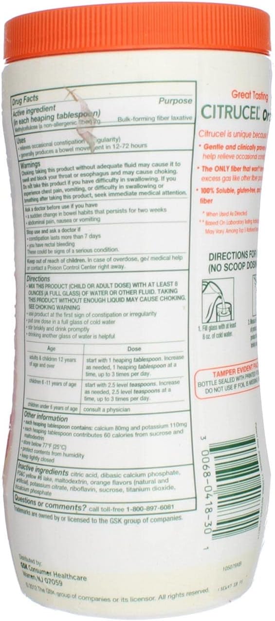 Citrucel Powder Orange Flavor Fiber Therapy 30 ounce 3)