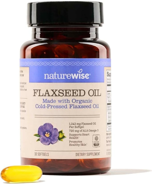 NatureWise Flaxseed Oil 1200mg Softgels 720mg ALA, 3 6 6 9, 9, Supplement 30 Softgels