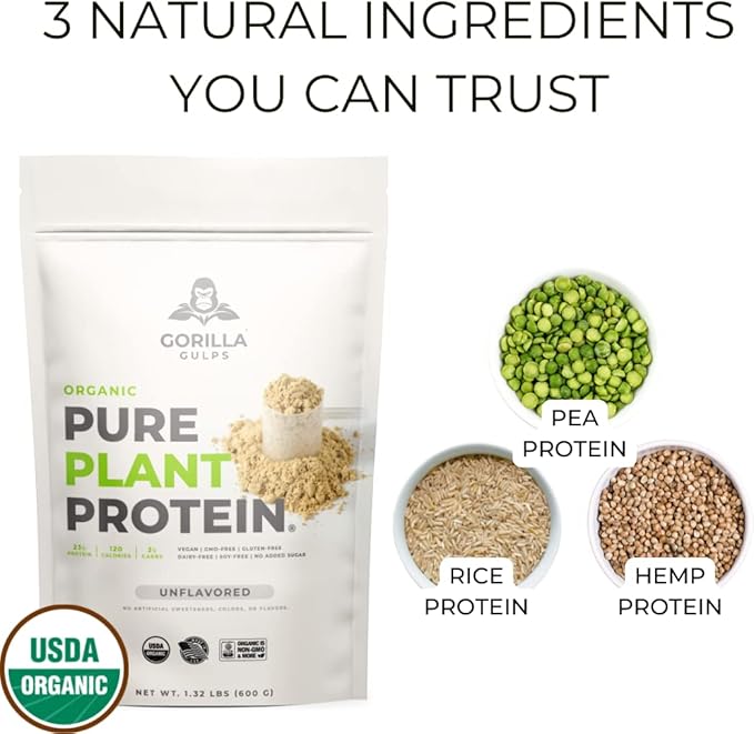100% Organic Pure Plant Protein Powder 20 Servings